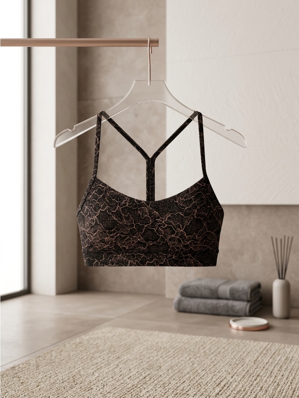 Lululemon Flow Y Bra Size 4 Lacescape Spanish Rose Black Nulu Strappy Yoga EUC